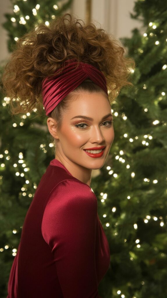 33 Modern Christmas Hairstyles for Curly Hair Full of Bounce and Charm 2 High Curly Ponytail with Wrapped Base