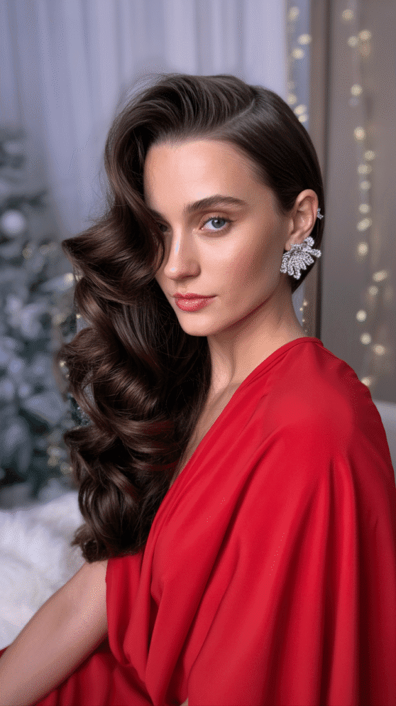 30 Latest Christmas Hairstyles for Short Hair That Are Quick and Chic 15 Side Part with Deep Waves