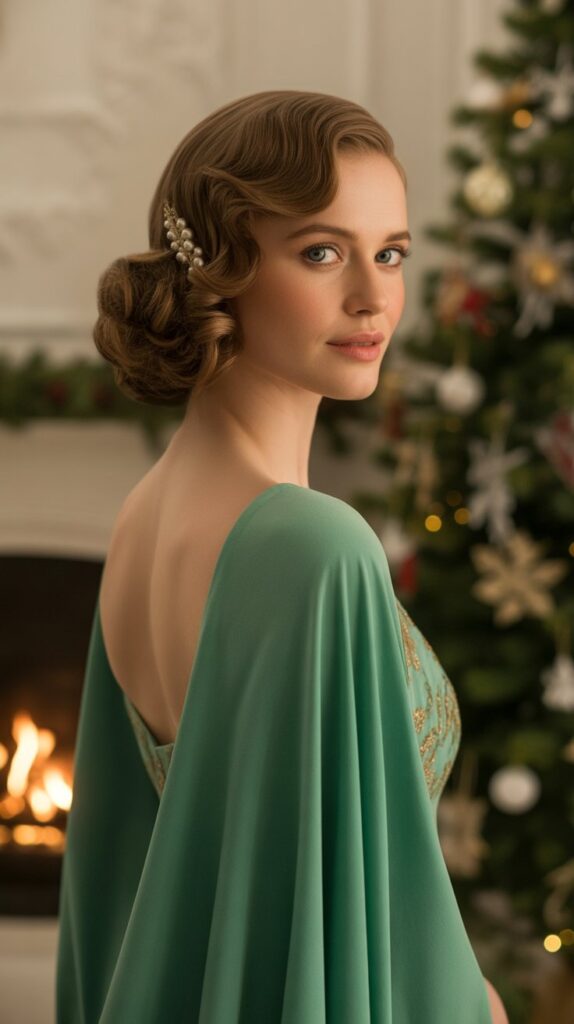 33 Modern Christmas Hairstyles for Curly Hair Full of Bounce and Charm 6 Low Curly Bun with Face-Framing Tendrils