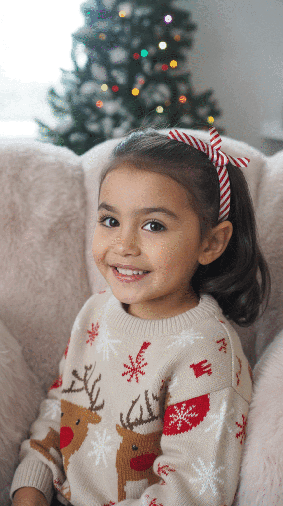 27 Best Christmas Hairstyles for Kids That Are Adorable and Festive 22 Side Ponytail with Candy Cane Tie