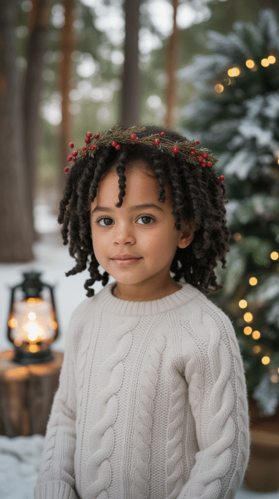 33 Trendy Christmas Hairstyles for Black Kids That Spark Joy 29 Crown of Twists with Loose Ends