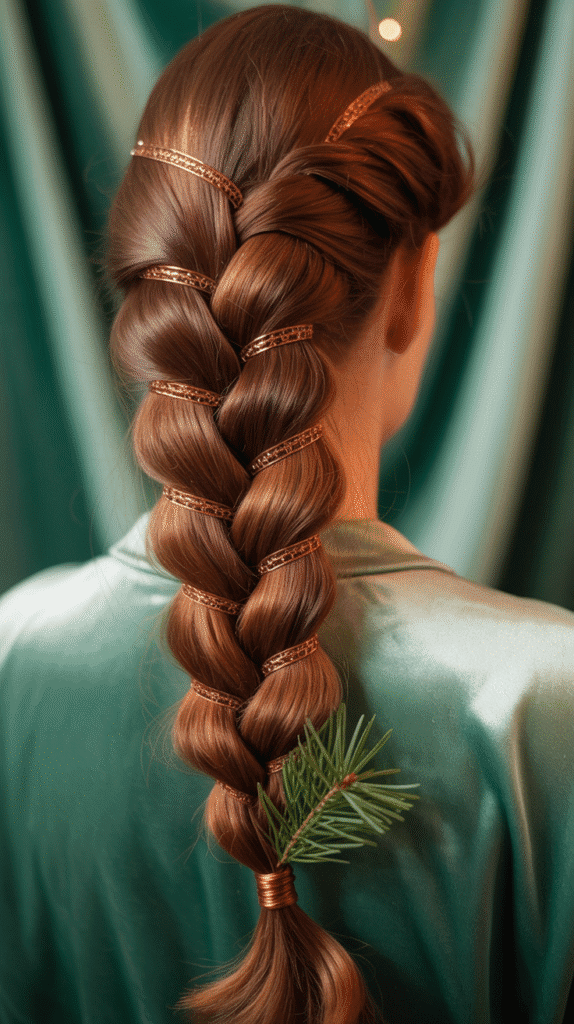27 Easy Christmas Hairstyles with Braids for a Creative Holiday Look 11 Four-Strand Braid with Copper Wire Wrap