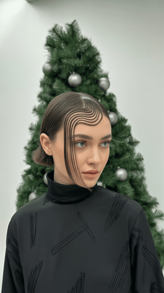 30 Latest Christmas Hairstyles for Short Hair That Are Quick and Chic 28 Zigzag Part with Sleek Styling