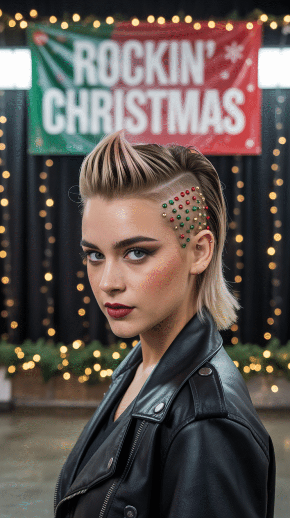 30 Latest Christmas Hairstyles for Short Hair That Are Quick and Chic 18 Faux Hawk with Festive Studs
