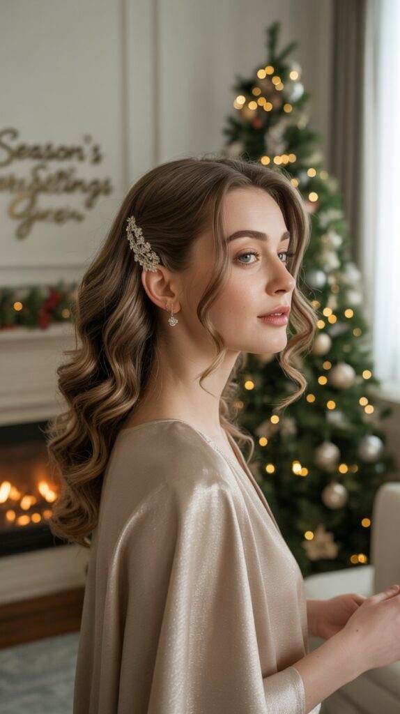 33 Modern Christmas Hairstyles for Curly Hair Full of Bounce and Charm 3 Romantic Curly Half-Up Half-Down