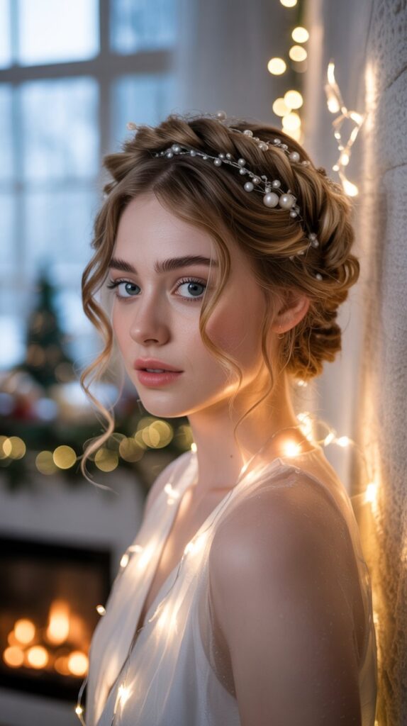 33 Modern Christmas Hairstyles for Curly Hair Full of Bounce and Charm 8 Twisted Halo Updo