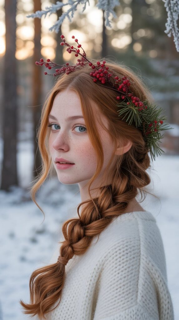 30 Easy Christmas Hairstyles for Teens That Are Fun and Trendy 24 Loose French Braid with Berries
