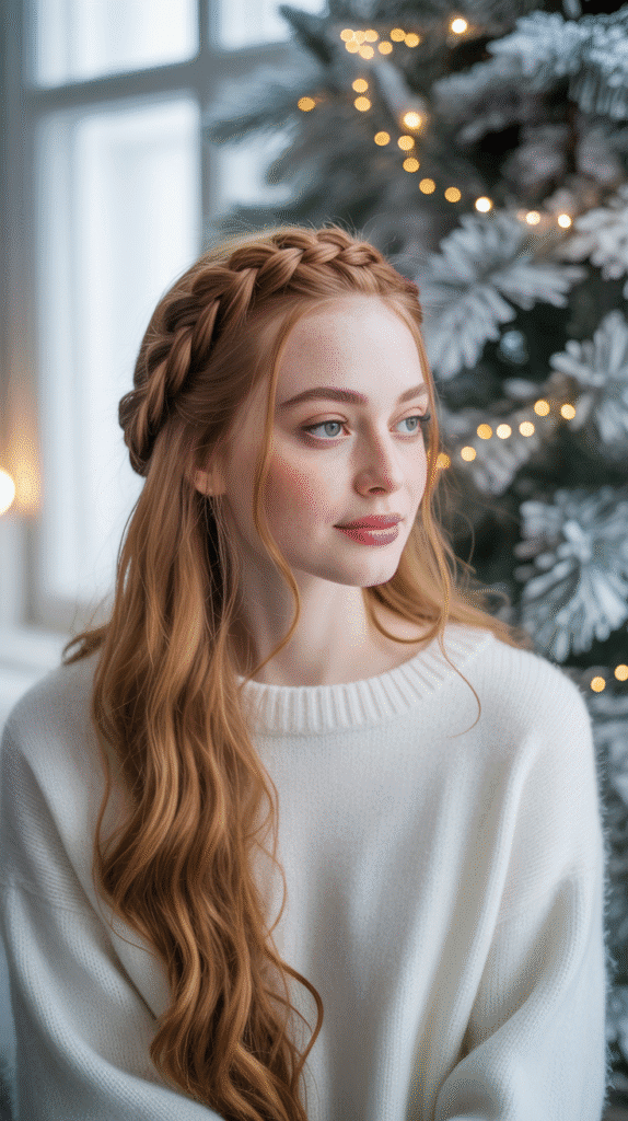 30 Latest Christmas Hairstyles for Short Hair That Are Quick and Chic 27 Crown Braid with Loose Ends