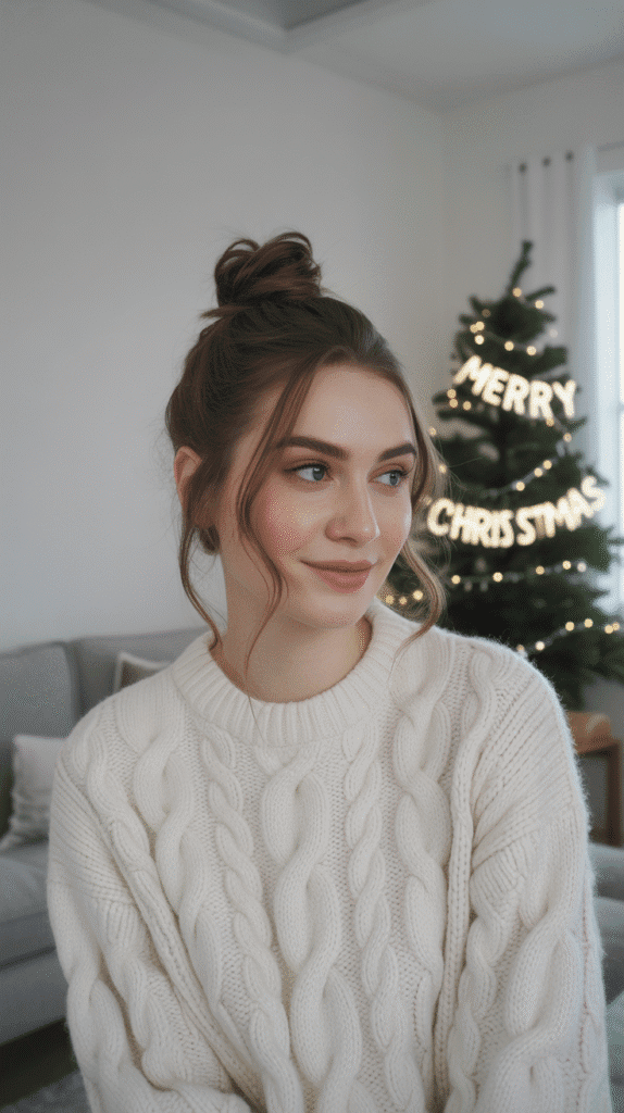 33 Best Christmas Hairstyles for Medium Length Hair That Wow 28 Half-Up Top Knot