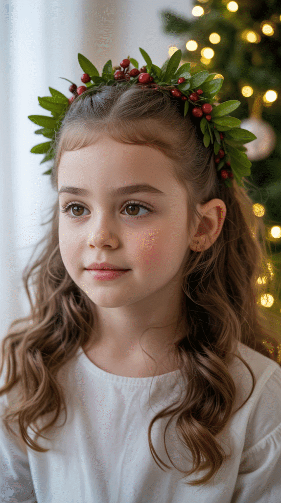 27 Best Christmas Hairstyles for Kids That Are Adorable and Festive 5 Holly Berry Half-Up Style