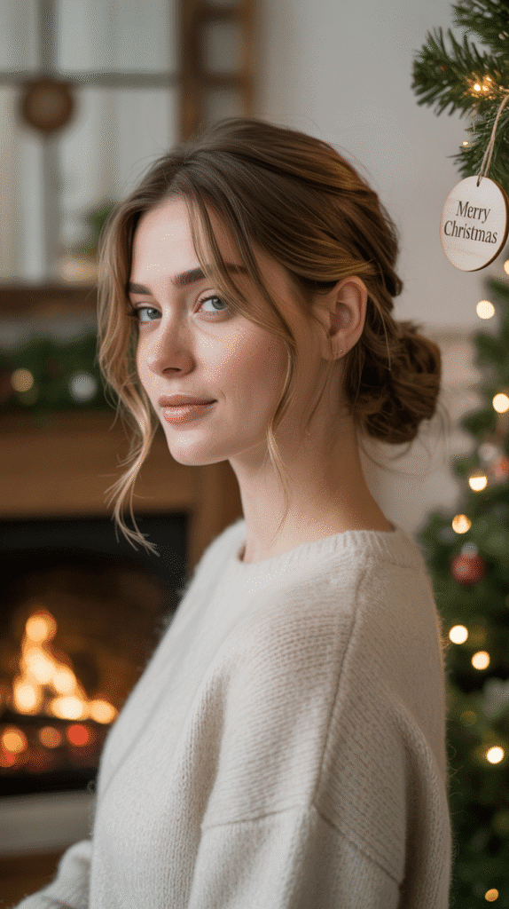 30 Best Christmas Hairstyles for Women to Shine This Holiday Season 4 Messy Low Bun with Face-Framing Pieces