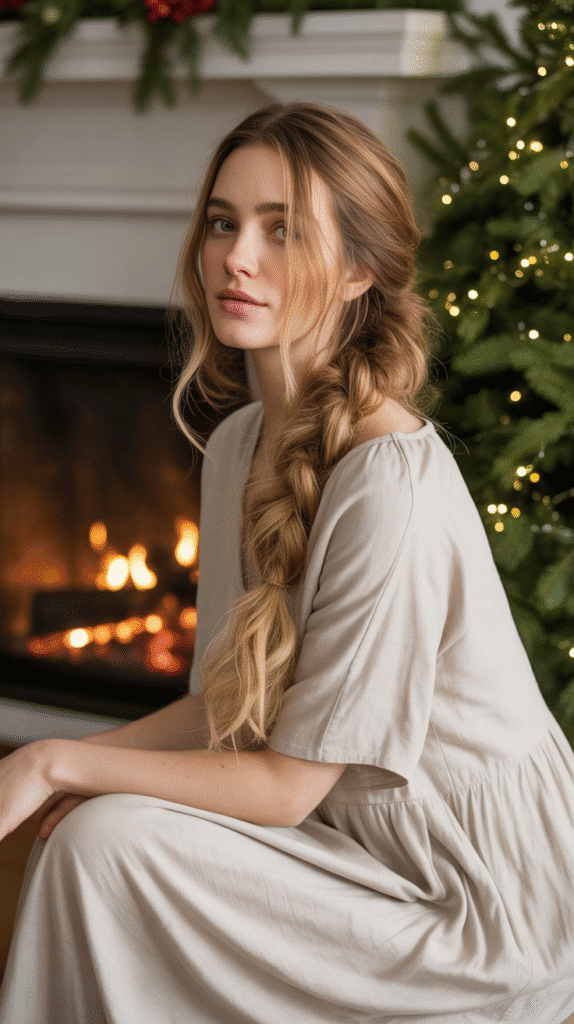 30 Best Christmas Hairstyles for Women to Shine This Holiday Season 23 Loose Side Braid
