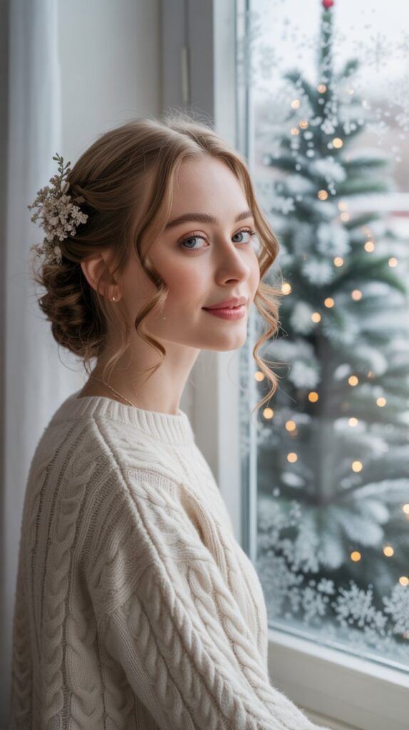 30 Chic Christmas Short Hairstyles That Are Cute and Easy 12 Half-Up Twisted Style