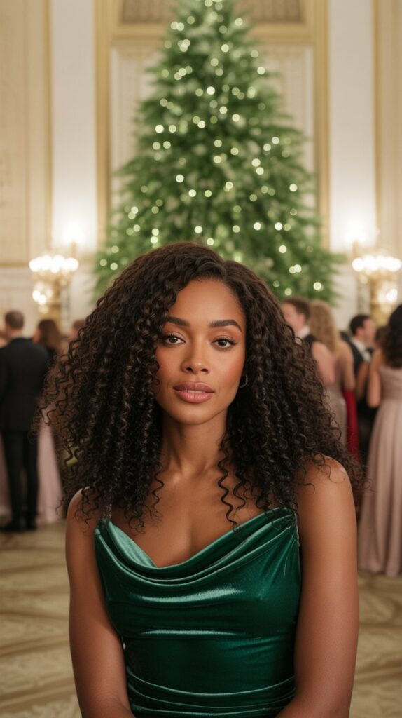 33 Modern Christmas Hairstyles for Curly Hair Full of Bounce and Charm 15 Sleek Edges with Curly Volume