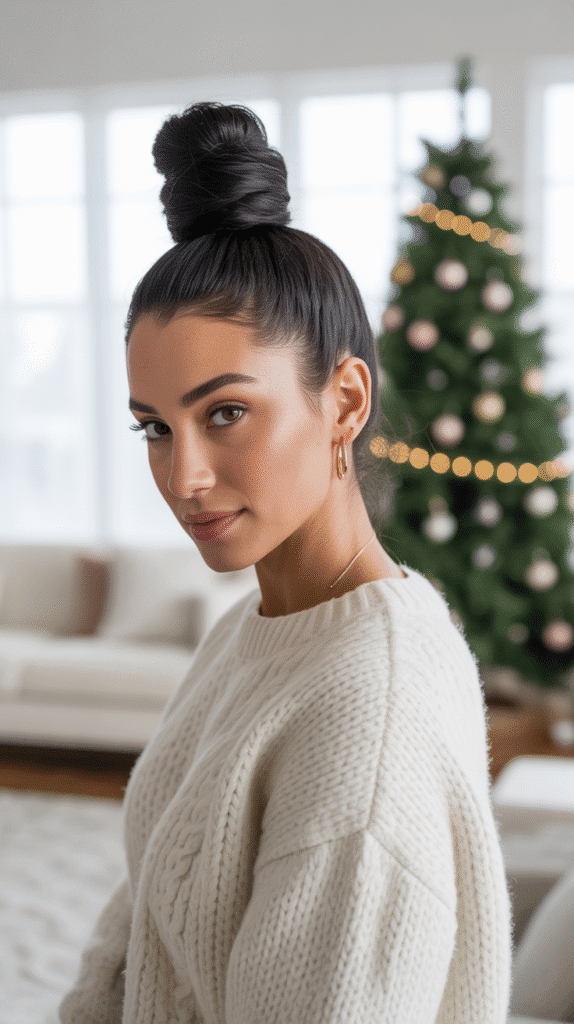 30 Best Christmas Hairstyles for Women to Shine This Holiday Season 10 Top Knot with Wrapped Base