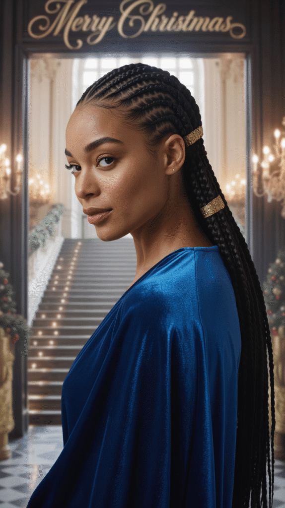 33 Trendy Christmas Hairstyles for Black Kids That Spark Joy 22 Cornrow Updo with Bun