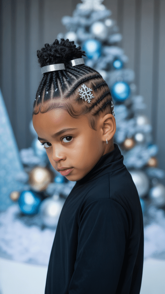 33 Trendy Christmas Hairstyles for Black Kids That Spark Joy 31 Mohawk Braid with Shaved Designs