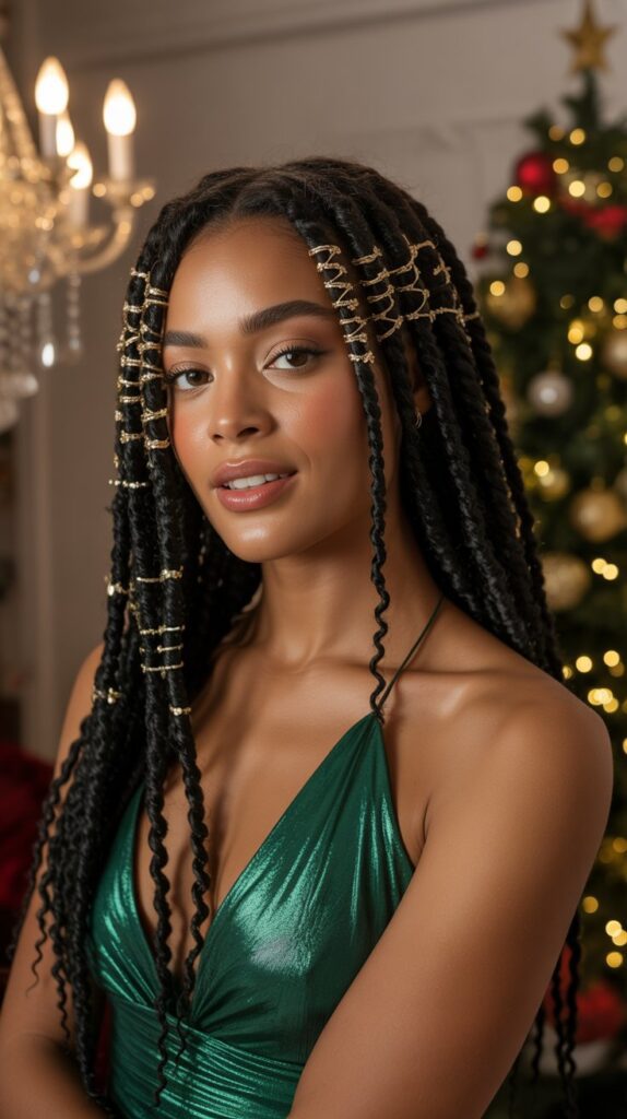 33 Modern Christmas Hairstyles for Curly Hair Full of Bounce and Charm 23 Finger Coils with Gold Accents