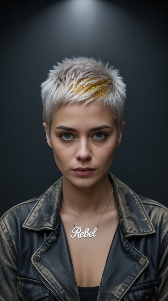 30 Chic Christmas Short Hairstyles That Are Cute and Easy 11 Spiky Pixie with Glitter Roots