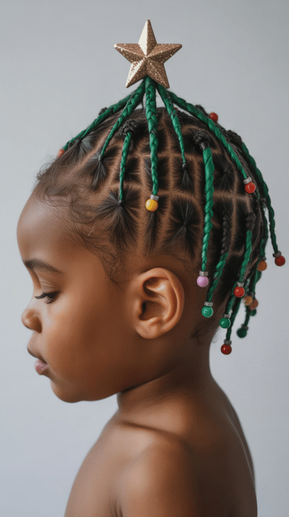 33 Trendy Christmas Hairstyles for Black Kids That Spark Joy 4 Cornrow Christmas Tree Design