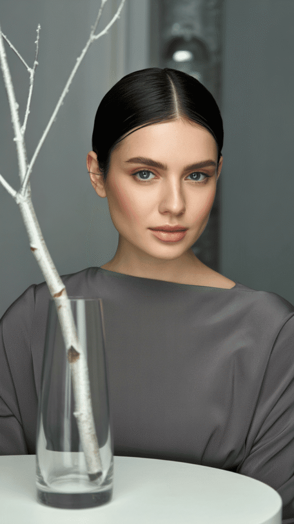 33 Best Christmas Hairstyles for Medium Length Hair That Wow 18 Sleek Middle Part with Tucked Ends