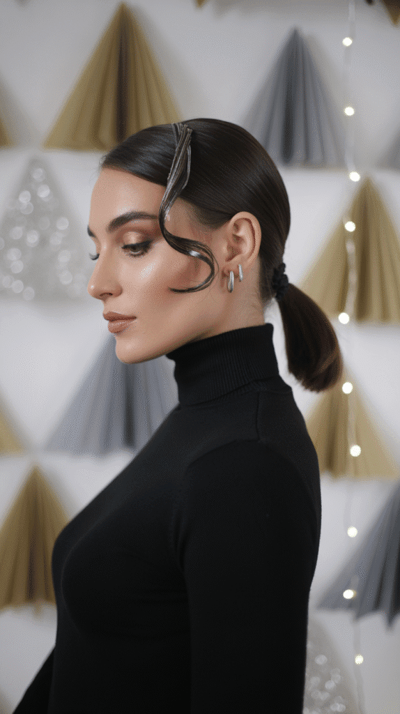 33 Best Christmas Hairstyles for Medium Length Hair That Wow 8 Sleek Low Ponytail with Wrapped Section