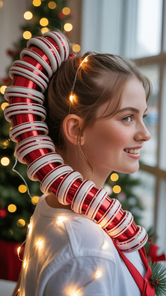30 Easy Christmas Hairstyles for Teens That Are Fun and Trendy 4 Candy Cane Striped Ponytail