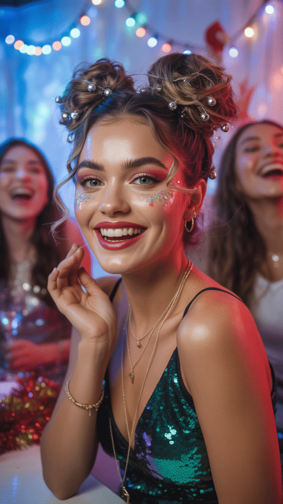 33 Best Christmas Hairstyles for Medium Length Hair That Wow 33 Textured Space Buns