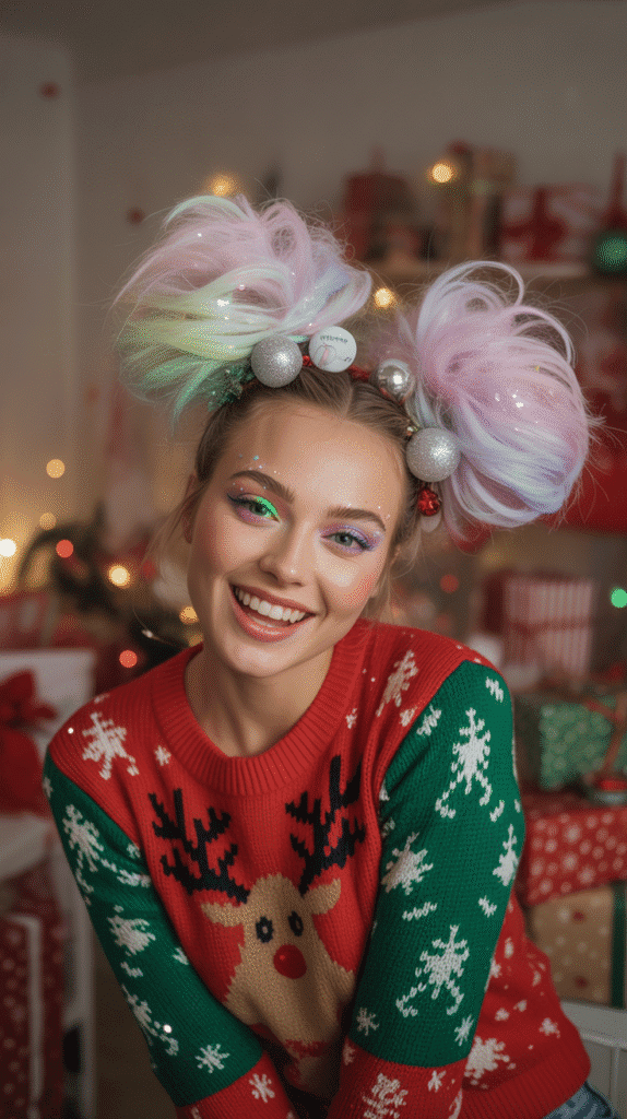 30 Latest Christmas Hairstyles for Short Hair That Are Quick and Chic 14 Space Buns for Short Hair