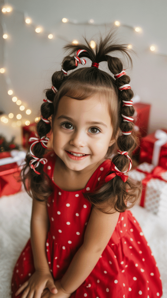 27 Best Christmas Hairstyles for Kids That Are Adorable and Festive 2 Candy Cane Twisted Ponytail