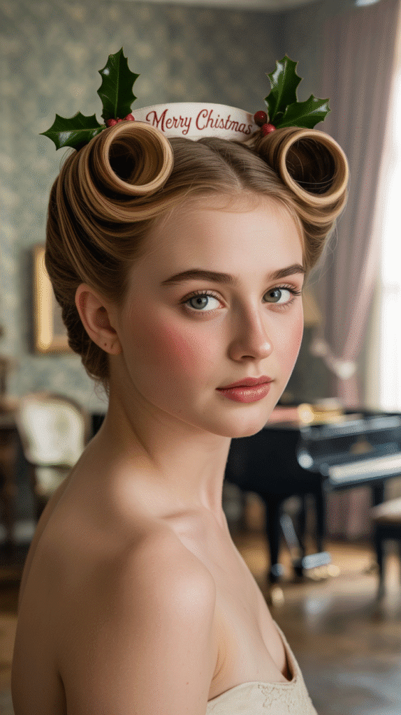 27 Best Christmas Hairstyles for Kids That Are Adorable and Festive 26 Vintage Victory Rolls with Holly