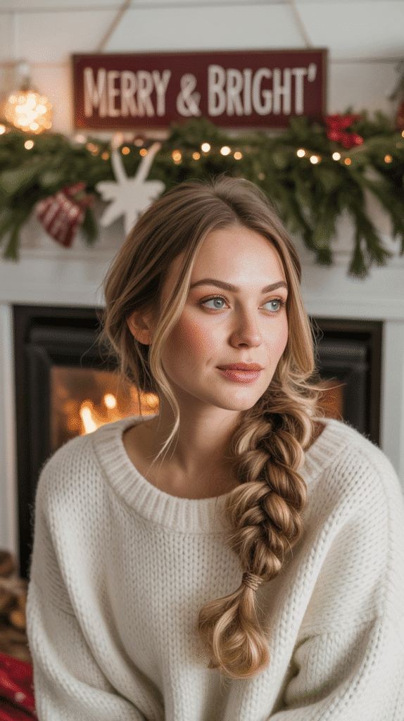 33 Best Christmas Hairstyles for Medium Length Hair That Wow 7 Textured Fishtail Braid