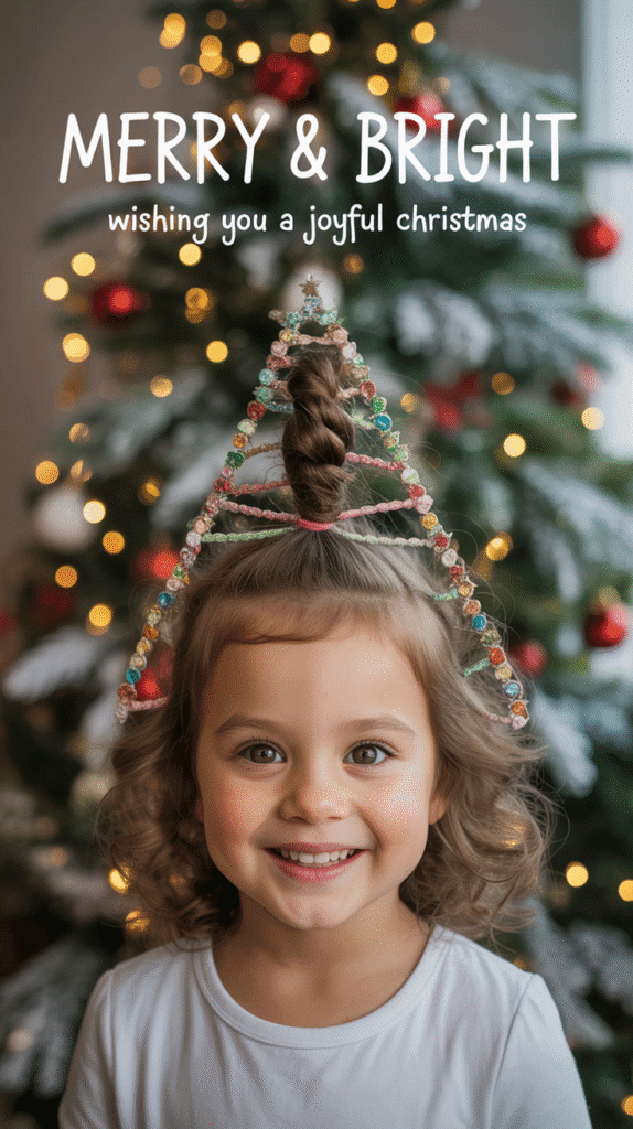 27 Best Christmas Hairstyles for Kids That Are Adorable and Festive 18 Half-Up Christmas Tree Bun