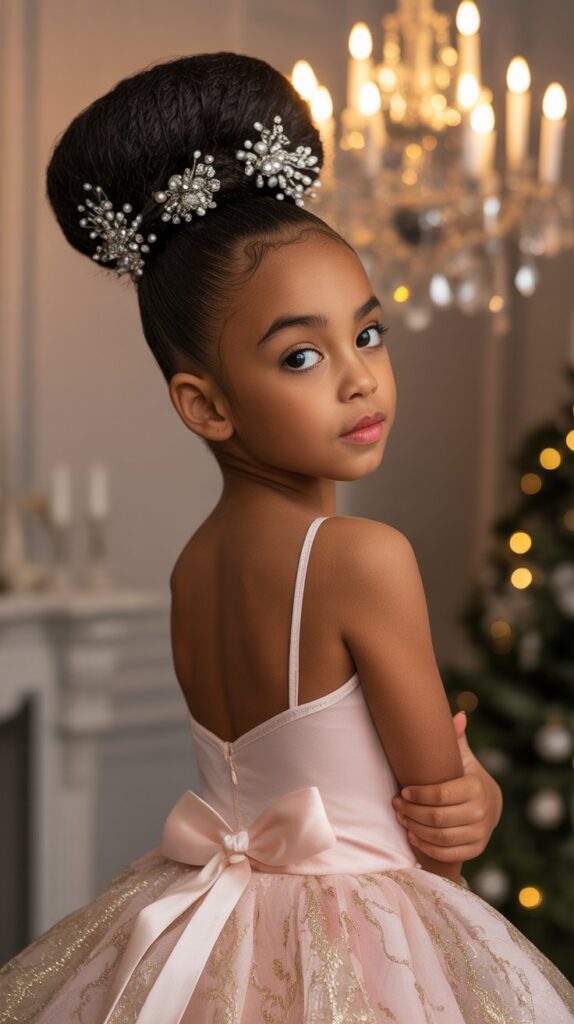 33 Trendy Christmas Hairstyles for Black Kids That Spark Joy 15 Twisted Top Knot with Accessories