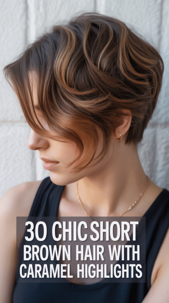 Chic Short Brown Hair with Caramel Highlights