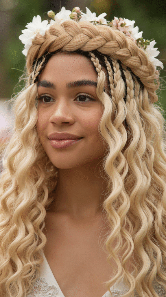 27 Elegant Blonde Prom Hairstyles for Black Women to Shine on Your Big Night 5 Butter Blonde Braided Crown