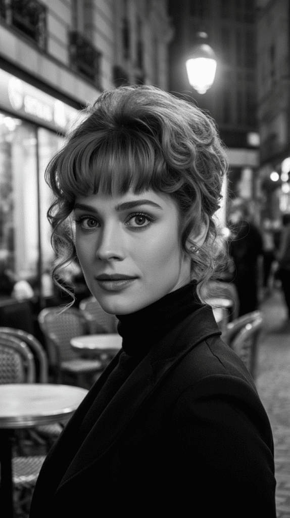 33 Trendy French Hairstyles for Curly Hair That Embrace Natural Beauty 12 Curly Bangs with Pushed-Back Volume