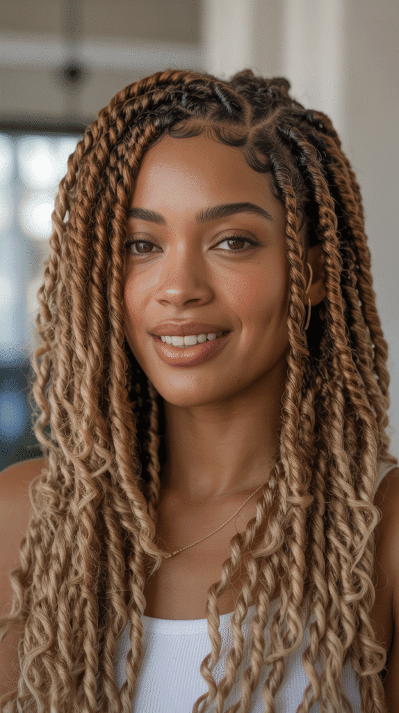 27 Blonde Twist Hairstyles for Black Women Perfect for Any Event 6 Caramel Blonde Marley Twists