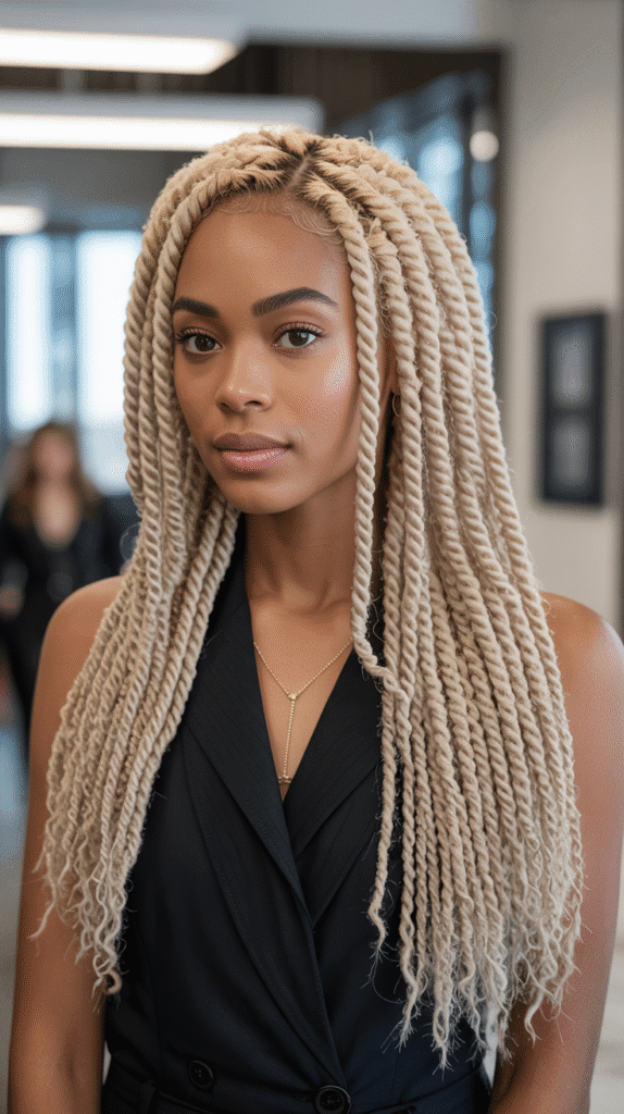 27 Blonde Twist Hairstyles for Black Women Perfect for Any Event 8 Champagne Blonde Two-Strand Twists
