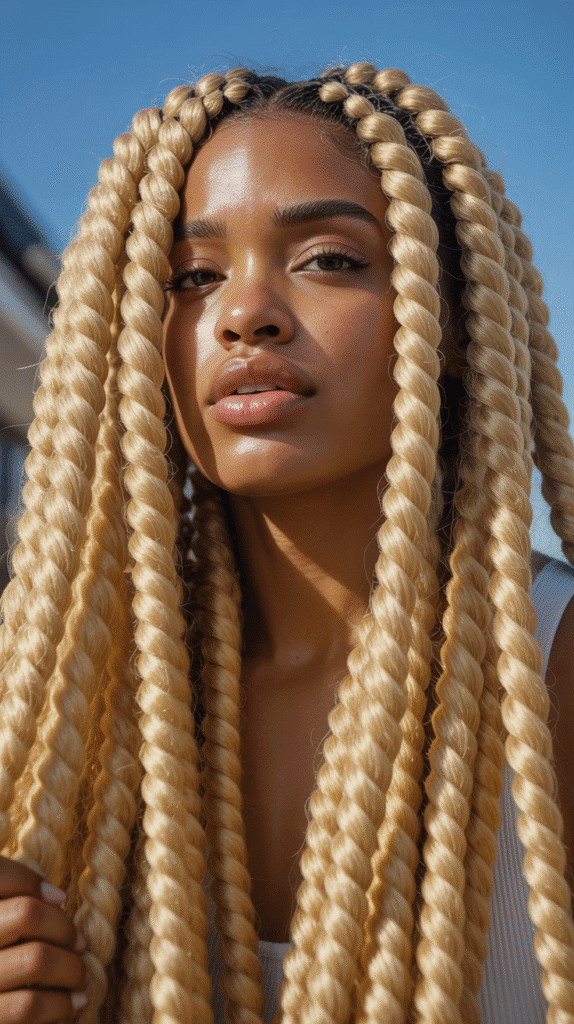 27 Blonde Twist Hairstyles for Black Women Perfect for Any Event 7 Golden Blonde Jumbo Twists