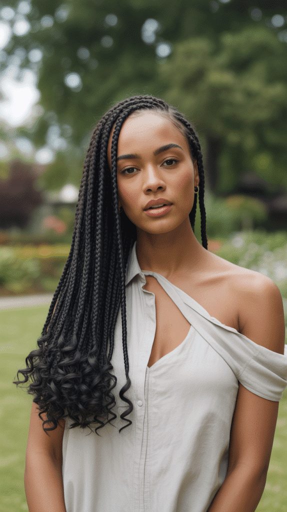 30 Easy Braided Hairstyles for Black Women 22 Box Braids with Curly Ends