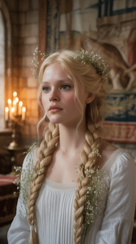 33 Gorgeous Medieval Hairstyles for Blonde Princesses 4 Double Braided Crown