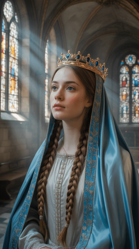 27 Royal Medieval Hairstyles for Princesses with Crowns 21 The Draped Veil with Side Braids
