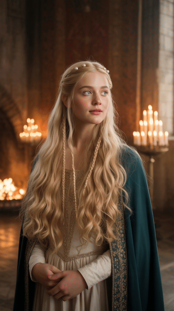 33 Gorgeous Medieval Hairstyles for Blonde Princesses 9 Braided Half-Up Medieval Style