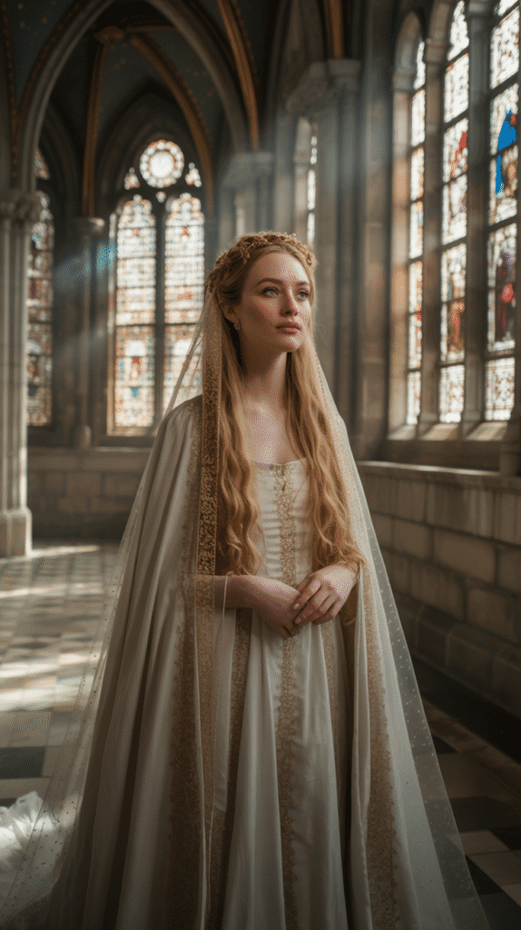 27 Beautiful Medieval Braided Hairstyles for Princesses 21 Braided Crown with Veil