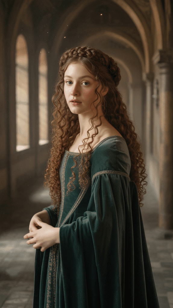 30 Romantic Medieval Hairstyles for Princesses with Curls 1 The Classic Braided Crown with Cascading Curls
