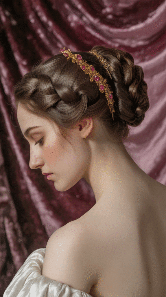 33 Enchanting Medieval Wedding Hairstyles for Princesses 7 The Twisted Updo with Jeweled Pins