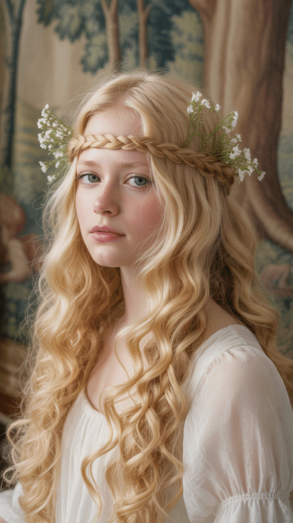 33 Gorgeous Medieval Hairstyles for Blonde Princesses 24 Braided Headband with Curls