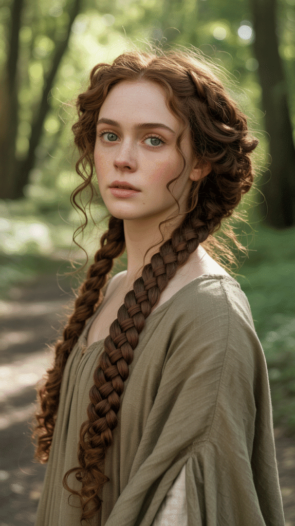 30 Romantic Medieval Hairstyles for Princesses with Curls 19 The Ladder Braid with Curly Accents