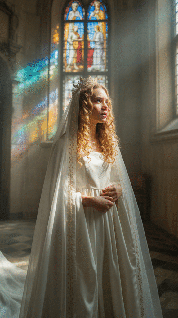30 Romantic Medieval Hairstyles for Princesses with Curls 10 The Veil with Loose Curly Waves